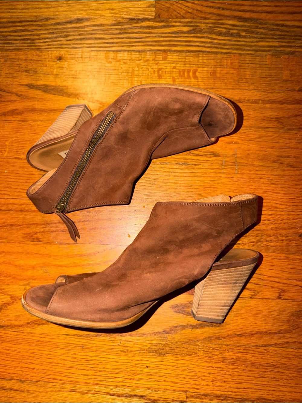 Paul Green Brown Suede Peep-Toe Heel Booties